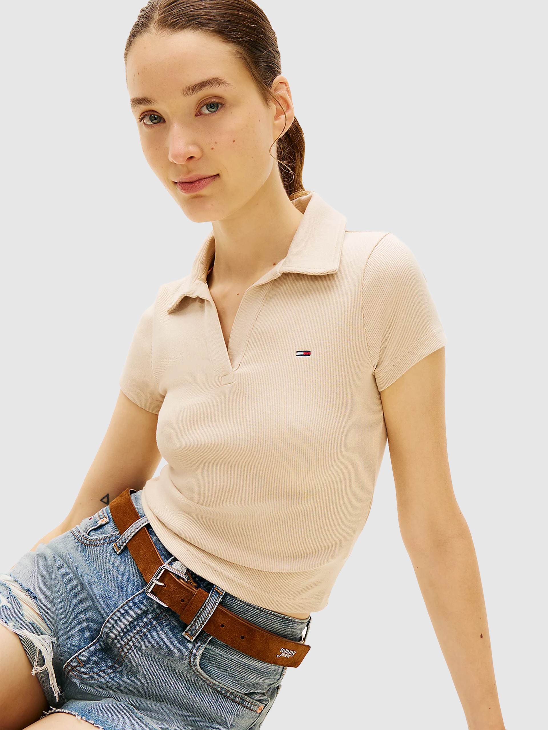 Polo Shirt Woman Beige Tommy Jeans