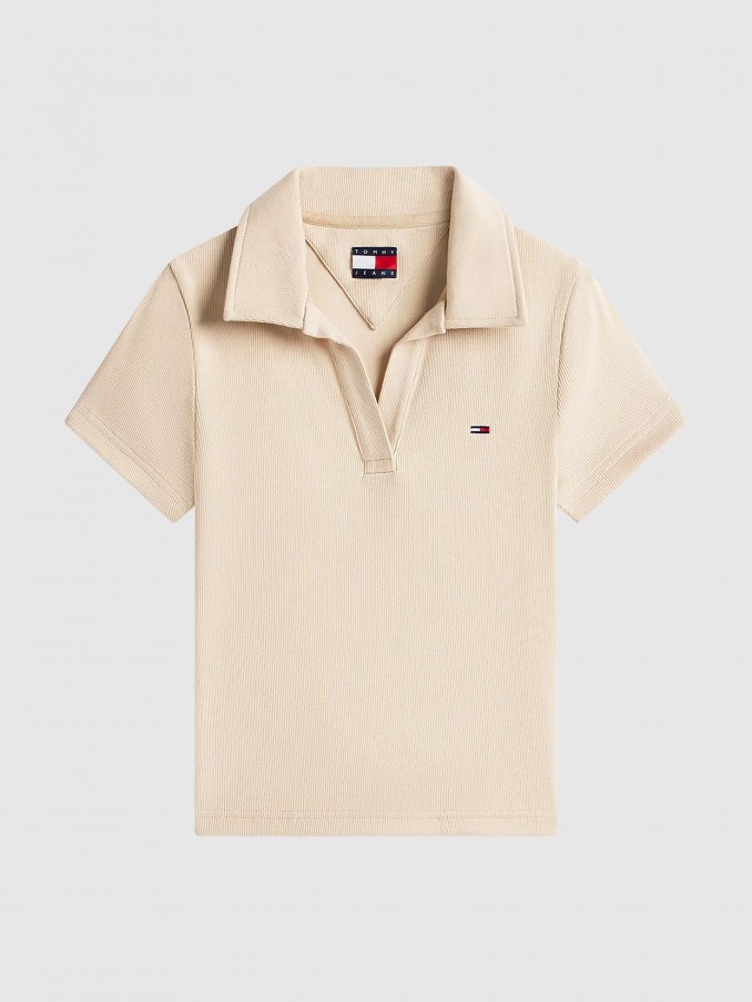 Polo Shirt Woman Beige Tommy Jeans