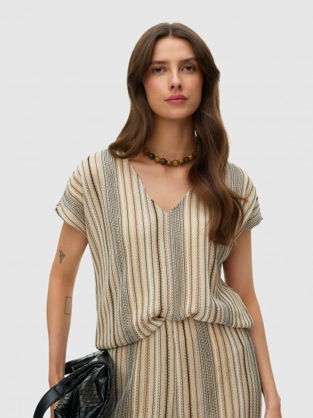 T-Shirt Vero Moda Mulher Vmdemi Ss V-Neck Top Jrs Ga
