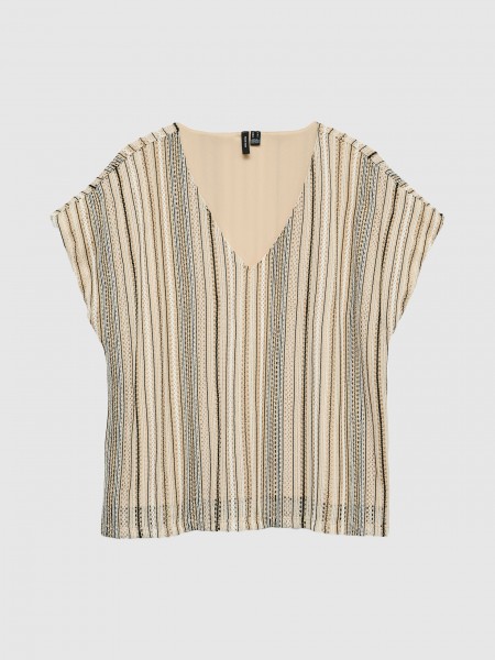 T-Shirt Vero Moda Mulher Vmdemi Ss V-Neck Top Jrs Ga