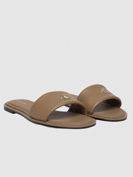 Chinelo Mulher Calvin Klein Round Flat Sndl Lth Bar Hw 2