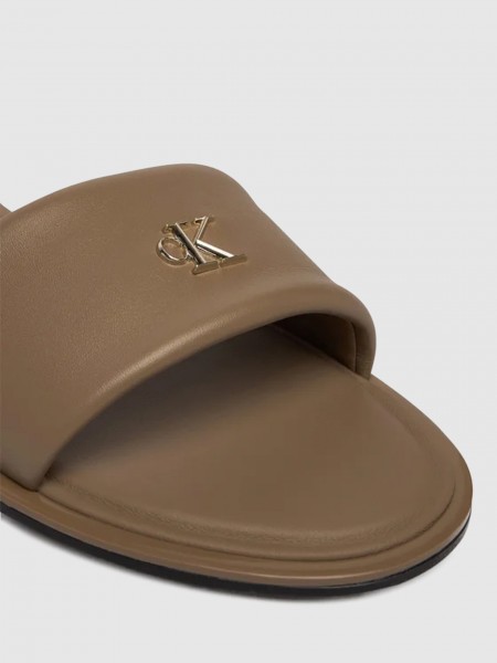 Chinelo Mulher Calvin Klein Round Flat Sndl Lth Bar Hw 2
