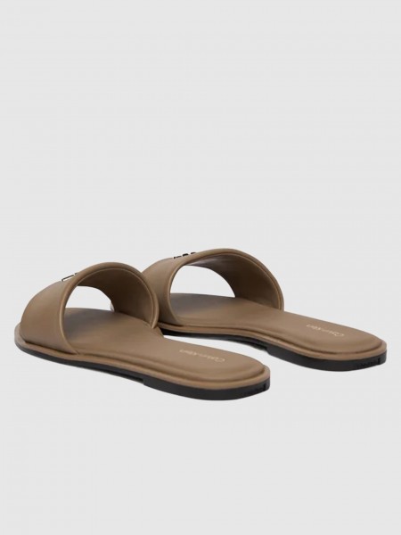 Chinelo Mulher Calvin Klein Round Flat Sndl Lth Bar Hw 2