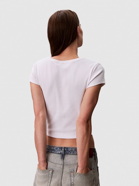 T-Shirt Calvin Klein Mulher A- Woven Label 2X2 Rib Baby Tee