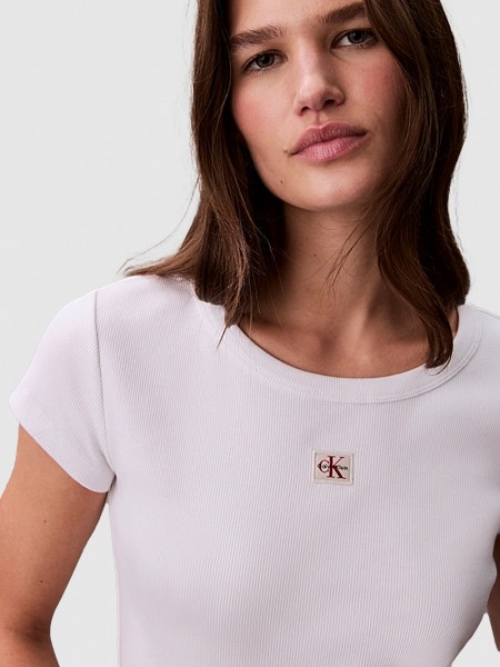 T-Shirt Calvin Klein Mulher A- Woven Label 2X2 Rib Baby Tee