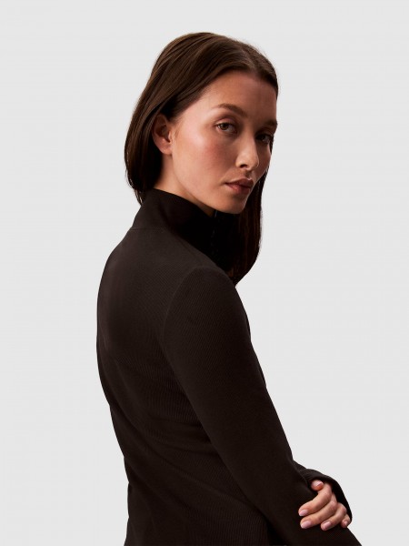 Camisola Calvin Klein Mulher Ls Woven Label 2X2 Baby Rib Turt