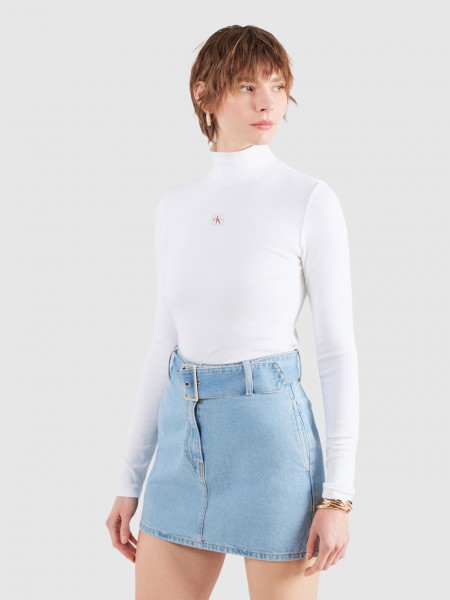 Camisola Calvin Klein Mulher Ls Woven Label 2X2 Baby Rib Turt