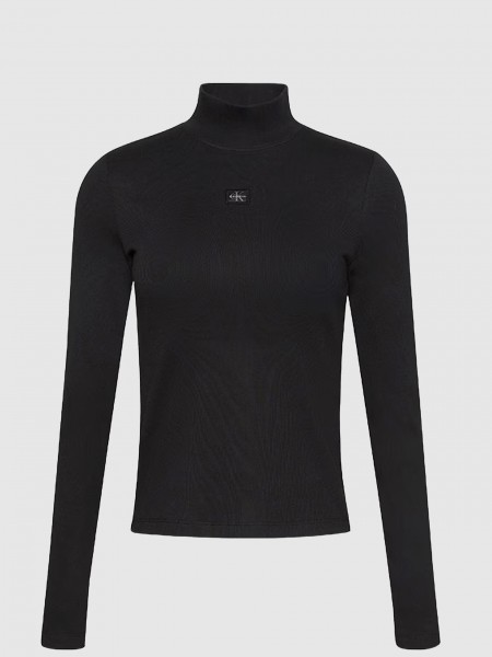 Camisola Calvin Klein Mulher Ls Woven Label 2X2 Baby Rib Turt