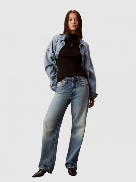 Camisola Calvin Klein Mulher Ls Woven Label 2X2 Baby Rib Turt