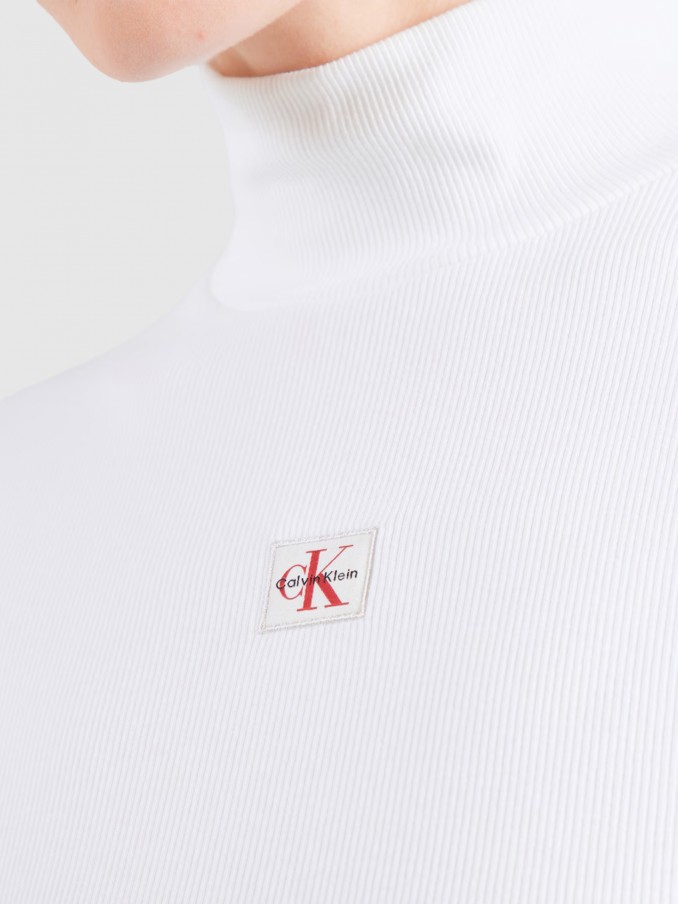 Camisola Calvin Klein Mulher Ls Woven Label 2X2 Baby Rib Turt