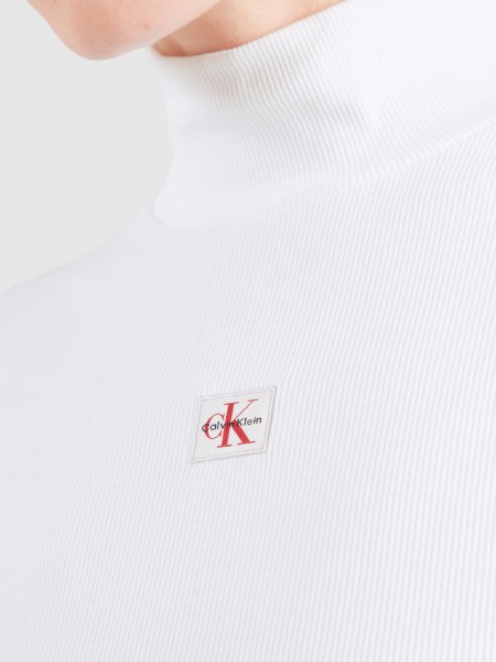 Camisola Calvin Klein Mulher Ls Woven Label 2X2 Baby Rib Turt Camisola Calvin Klein Mulher Ls Woven Label 2X2 Baby Rib Turt