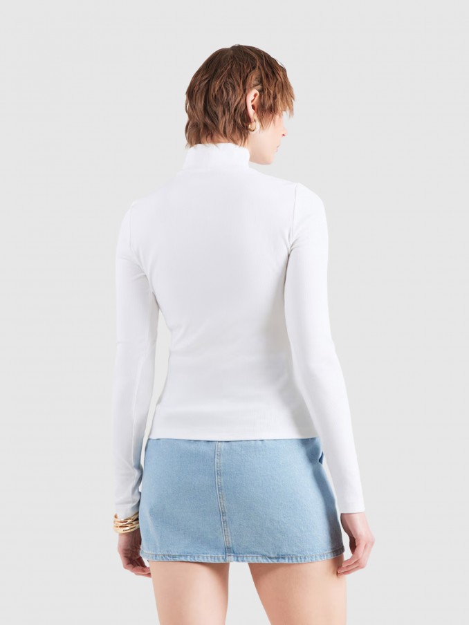 Camisola Calvin Klein Mulher Ls Woven Label 2X2 Baby Rib Turt