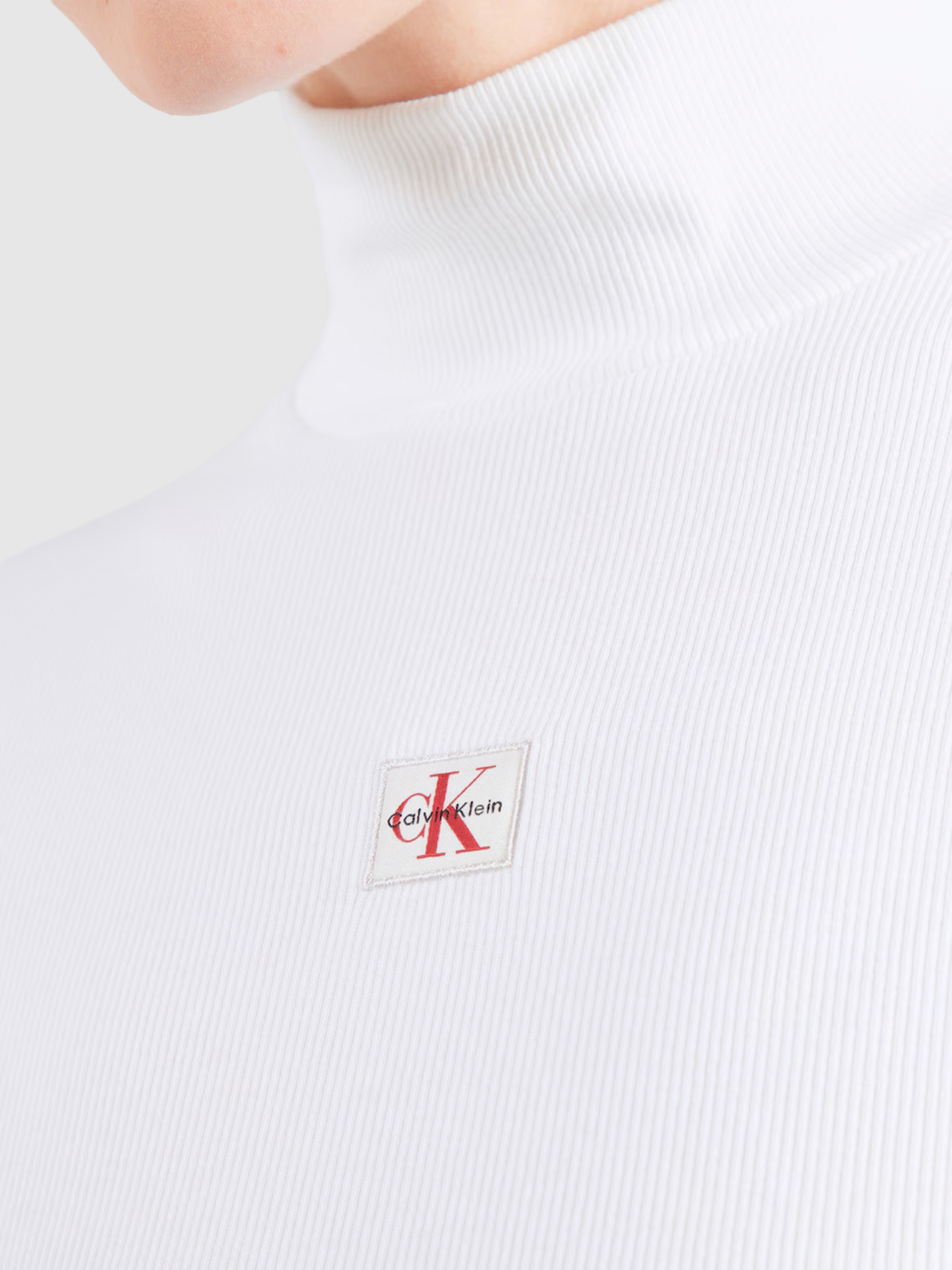 Camisola Calvin Klein Mulher Ls Woven Label 2X2 Baby Rib Turt