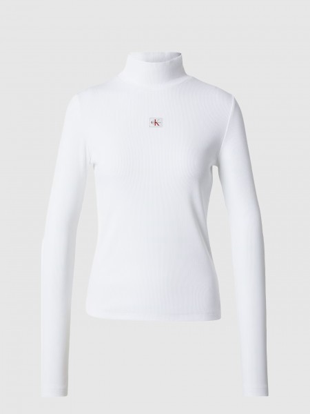 Camisola Calvin Klein Mulher Ls Woven Label 2X2 Baby Rib Turt Camisola Calvin Klein Mulher Ls Woven Label 2X2 Baby Rib Turt