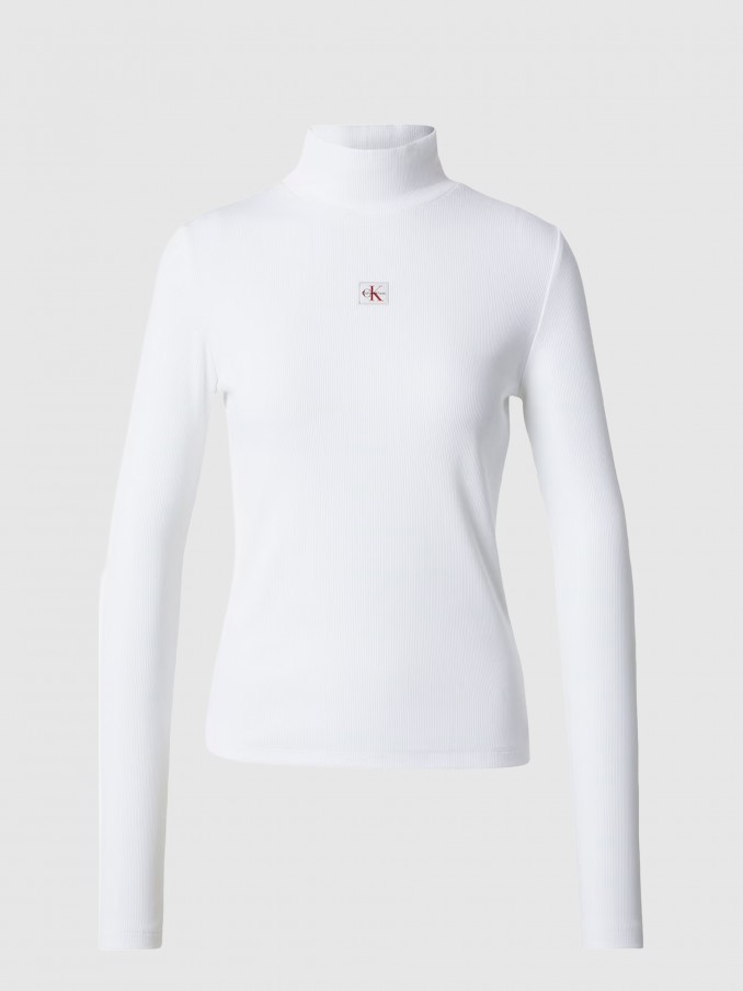 Camisola Calvin Klein Mulher Ls Woven Label 2X2 Baby Rib Turt
