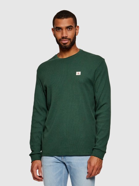 Camisola Calvin Klein  Homem Ls Waffle Woven Label Crewnk Tee