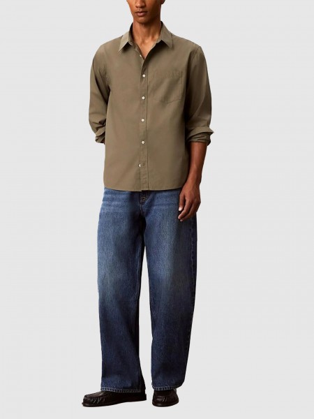Camisa Calvin Klein Homem Ls Solid Washed Poplin Relaxed S