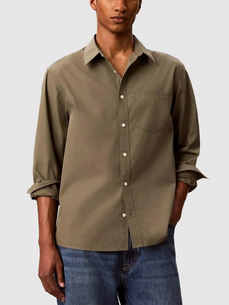 Camisa Calvin Klein Homem Ls Solid Washed Poplin Relaxed S