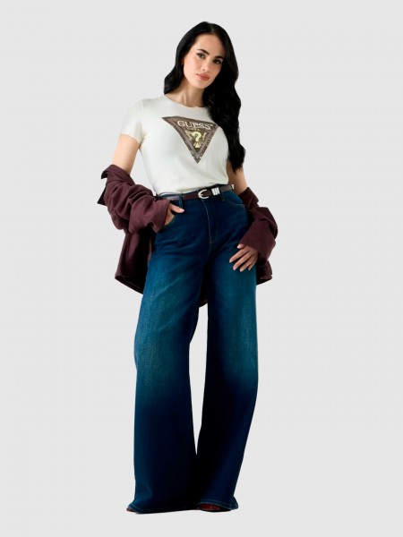 T-Shirt Guess Mulher Ss Cn Snake Triangle Tee