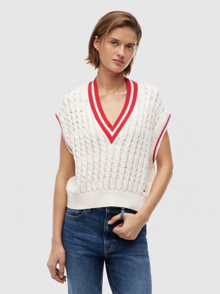 Colete Tommy Jeans Mulher Tjw Tipping V Neck Cable Vest