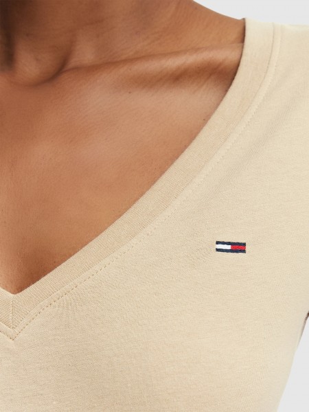 T-Shirt Tommy Jeans Mulher Tjw Slim V-Neck Tee