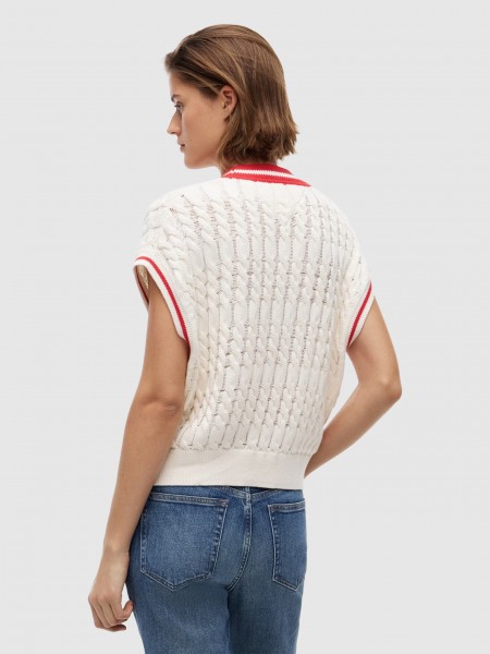 Colete Tommy Jeans Mulher Tjw Tipping V Neck Cable Vest