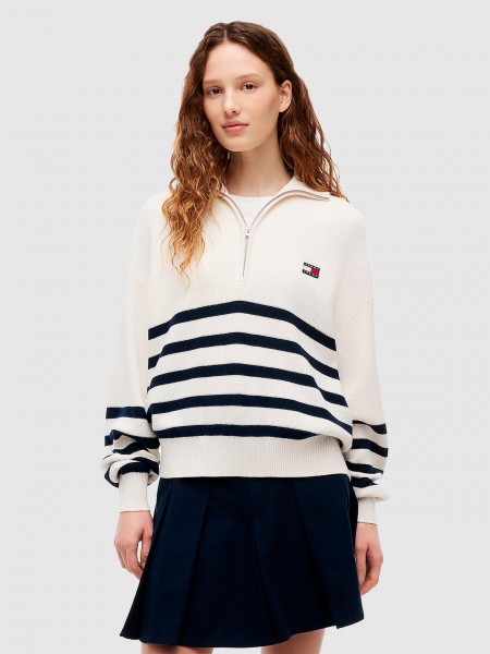Camisola Tommy Jeans Mulher Tjw Stripe Quarter Zip Sweater