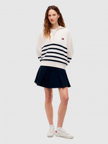 Camisola Tommy Jeans Mulher Tjw Stripe Quarter Zip Sweater