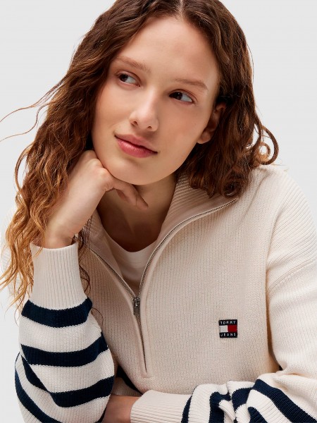 Camisola Tommy Jeans Mulher Tjw Stripe Quarter Zip Sweater