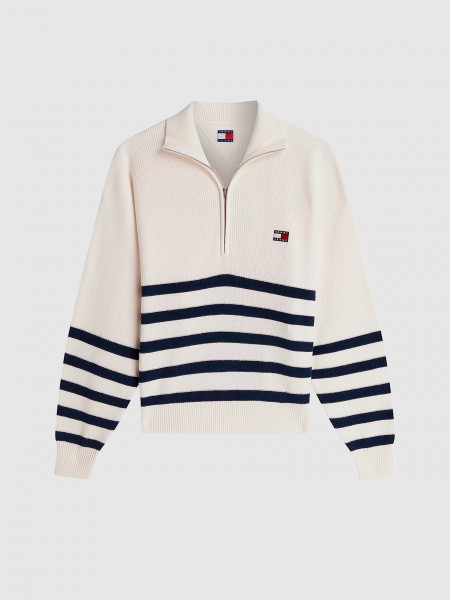 Camisola Tommy Jeans Mulher Tjw Stripe Quarter Zip Sweater