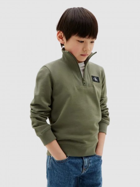 Sweatshirt Calvin Klein Menino Terry Ck Woven Label Half Zip