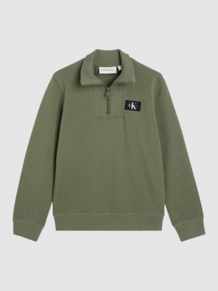 Sweatshirt Calvin Klein Menino Terry Ck Woven Label Half Zip