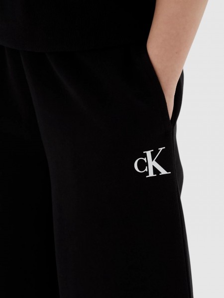 Cal�as Calvin Klein Menina Ck Logo Wide Leg Sweatpant