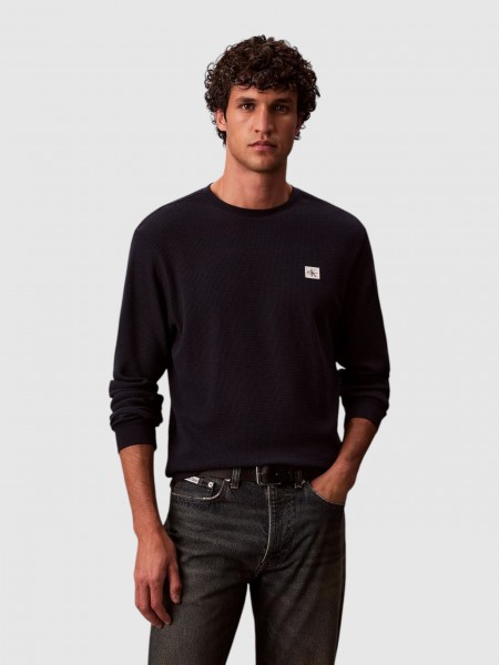 Camisola Calvin Klein  Homem Ls Waffle Woven Label Crewnk Tee