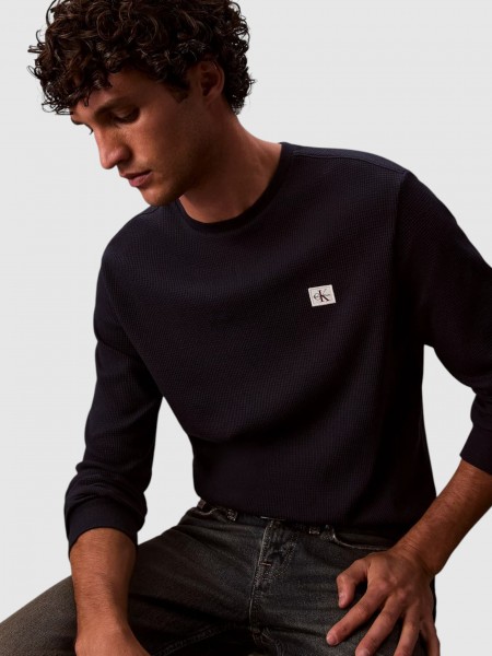 Camisola Calvin Klein  Homem Ls Waffle Woven Label Crewnk Tee