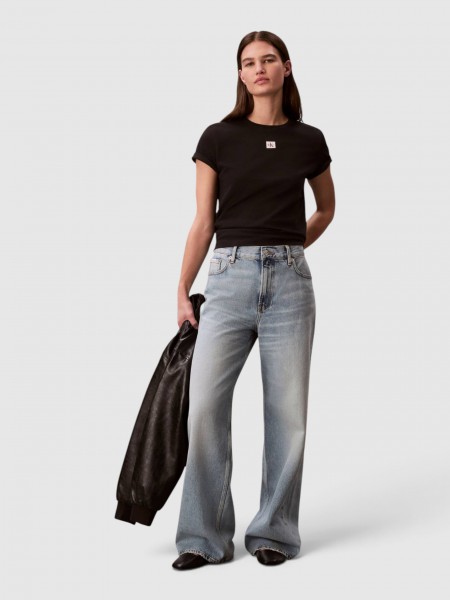 T-Shirt Calvin Klein Mulher Ss Woven Label Classic Fit Tee