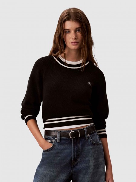 Camisola Calvin Klein Mulher Woven Label Crewneck Sweater