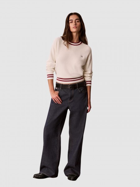 Camisola Calvin Klein Mulher Woven Label Crewneck Sweater