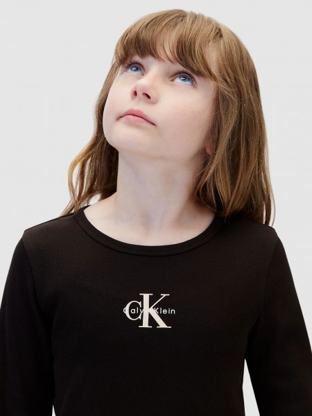 Camisola Calvin Klein  Menina Monologo Rib Ls T-Shirt