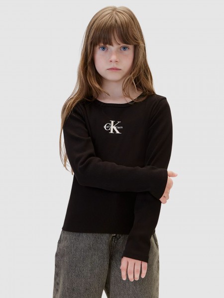 Camisola Calvin Klein  Menina Monologo Rib Ls T-Shirt