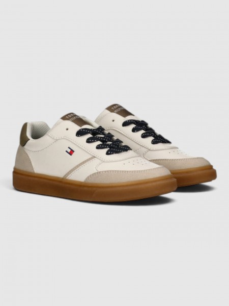Sapatilha Tommy Hilfiger Menino Low Cut Ace-Up Sneaker Beige/off Wh