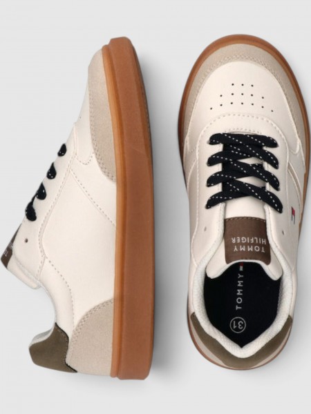 Sapatilha Tommy Hilfiger Menino Low Cut Ace-Up Sneaker Beige/off Wh