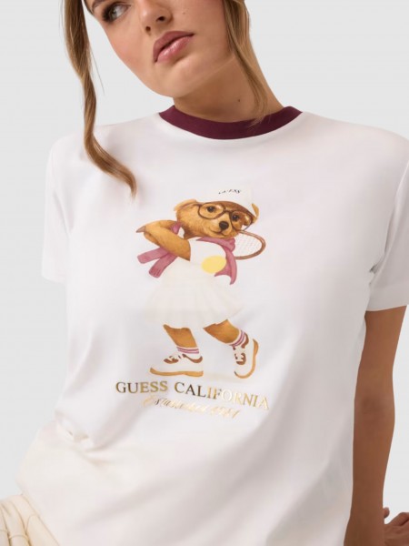 T-Shirt Guess Mulher Tennis Lady Bear Ss T-Shirt T-Shirt Guess Mulher Tennis Lady Bear Ss T-Shirt