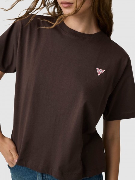 T-Shirt Guess Mulher Gj Ss Cn Boxy Mini Triang Tee