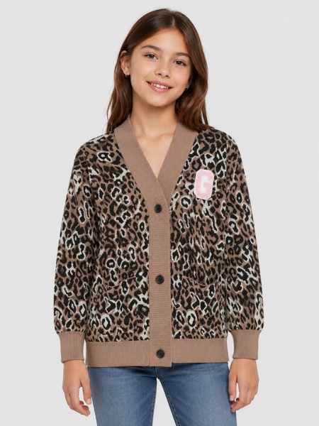 Casaco Guess Menina Ls Leopard Cardigan