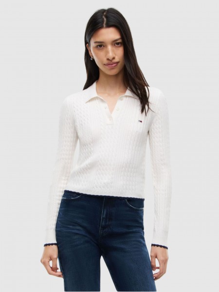 Polo Tommy Jeans Mulher Tjw Micro Cable Polo Sweater Ext