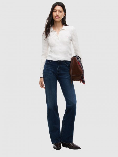 Polo Tommy Jeans Mulher Tjw Micro Cable Polo Sweater Ext