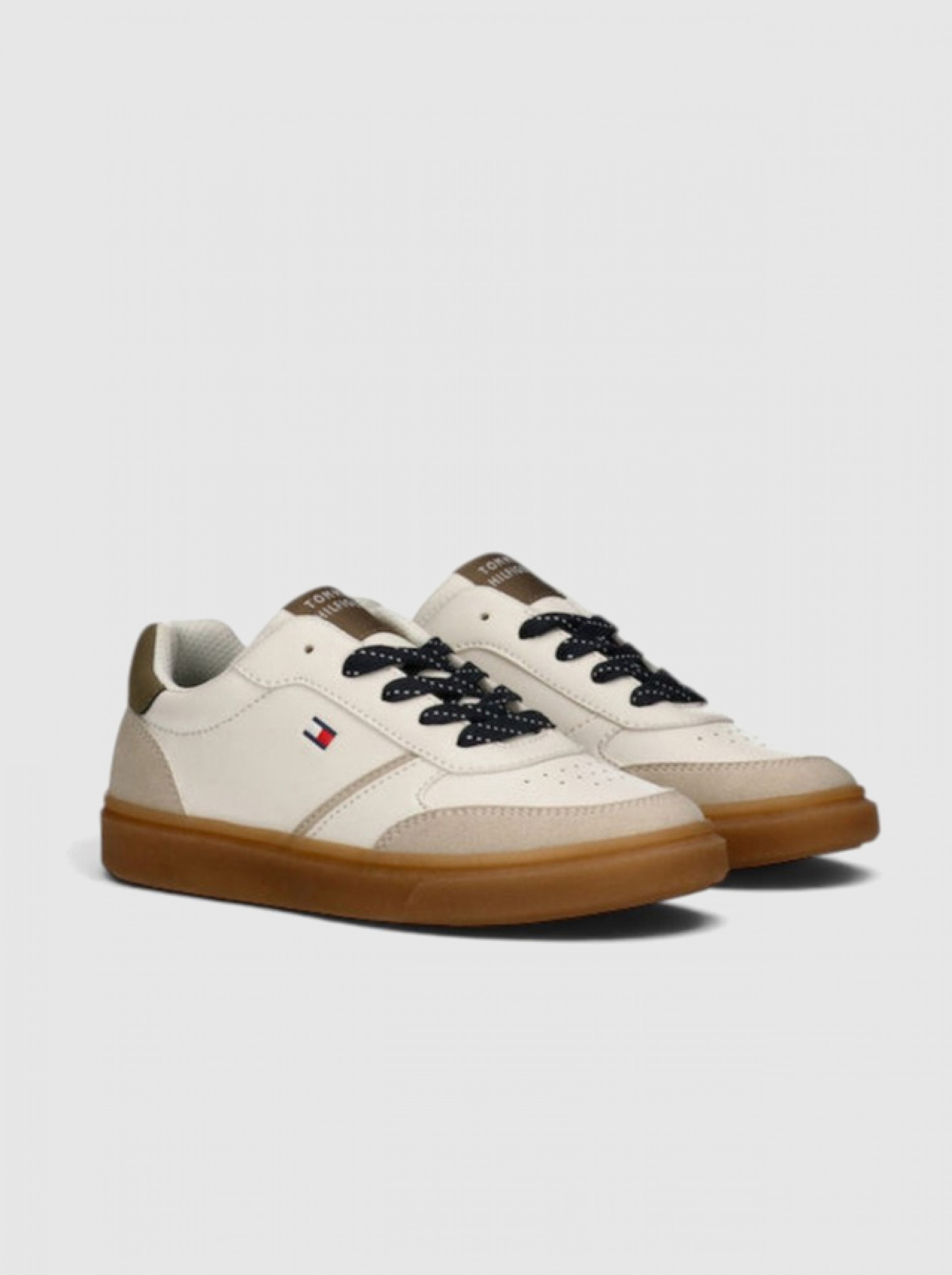 Sapatilha Tommy Hilfiger Menino Low Cut Ace-Up Sneaker Beige/off Wh