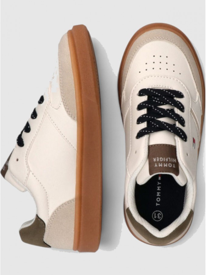 Sapatilha Tommy Hilfiger Menino Low Cut Ace-Up Sneaker Beige/off Wh