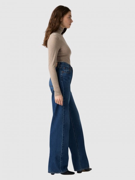 Jeans Levis Mulher Ribcage Wide Leg H223 Med Indigo - Worn In